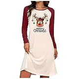 STOREYH Damen Weihnachten Druck BleistiftKleider Elegant Rundhals Langarm Wickel Tunika Tasche Slim Fit Knielang Kleid Etuikleid Party Festlich Abend Urlaubs Frauen Dress Karneval A-Linie Blusenk