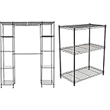 Amazon Basics - Ausziehbares Schrank-Organisatorsystem - Schwarz & Lagerregal mit 3 Regalböden, bis zu 115 kg pro Regalboden, Schw