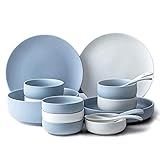 FAQUAN 18-teiliges Geschirrset, weißes und blaues Geschirrset, Service für 4, skandinavisches Design, spü