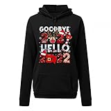 KIMODO 2022 New Year Langarmshirt Kapuzenpullover mit Weihnachtsdruck Kapuzen Sweatshirt Pullover Hoodie Damen Winter Frauen Freizeit Sport Streetwear Tops Herbst (K-Schwarz, XXL)
