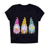 Frauen Ostern Bluse Tops Ostern Zwerg gedrucktes Muster Kurzarm Rundhals Lose T-Shirt Top Klassisch Sommer Urlaub Workout Tee, Schwarz , X-Larg