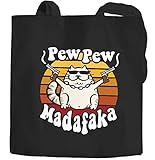 Moonworks® Jutebeutel Pew Pew Madafaka Katze Crazy Cat Gangsta Kitty Meme Trend Spruch Stoffbeutel schwarz 2 lange Henk