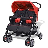 FAMIROSA Baby Zwillingswagen Stahl Rot und Schw
