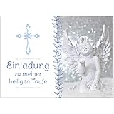 15 x Einladung zur Taufe/Einladungskarten mit Umschlag im Set/Motiv: Kreuz mit Engel Blau/Baby Taufkarte/Grußkarte/Postkarte /