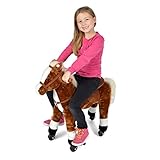 Pink Papaya Reitpferd auf Rollen, XXL 70cm Spielpferd Milo, Schaukelpferd zur echten Fortbewegung bis 70kg belastbar, Plüsch-Pferd mit 2 Sounds Toy