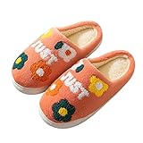 XZDNYDHGX rutschfeste Outdoor Winterschuhe,Blume Cartoon Indoor Home rutschfeste Baumwollhausschuhe, Dicker Boden Plüsch Einschließung Baumwollschuhe Damen Winter Rot EU 37-38