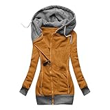 NHNKB Jacke Damen Herbst Sweatjacke Kapuzenjacke Übergangsjacke Frauen Reißverschluss Hoodie Sweatshirt Rollkragen Kapuzenp