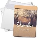 Trauer Danksagungskarten mit Umschlag | Motiv: Waldweg, 15 Stück | Dankeskarten DIN A6 Set | Trauerkarten Danksagung Danke sag