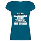 Nerd Geschenke - Ich prokrastiniere Nicht - Ich Mache Side Quests - Weiß - 3XL - Türkis - Zocken - XO1525 - Damen T-Shirt mit V