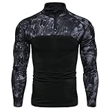 Herren Ripstop Tactical Shirt Langarm Combat Shirt Military T-Shirts Airsoft Jagd Woodland Tactical Military Combat Shirts, Langarm 1/4 Zip Slim Fit Camo Airsoft Army Wander-T-S