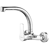 Ibergrif Küchenarmatur Wandmontage 360° Drehung - Mischbatterie mit Einstellbares Montageloch(130mm-170mm), Wasserhahn Küche Infache Montage, Wandarmatur Ausgussbecken Chrom, Einhebelmischer Messing