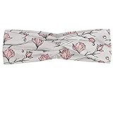 ABAKUHAUS Magnolie Halstuch Bandana Kopftuch, Simplistic Design of Linear Hand gezeichnet blühende Blumen, Elastisch und Angenehme alltags accessories, Blasse Pfirsich Pale Pink