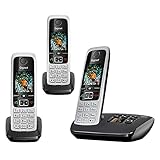 Gigaset C630A Trio – Premium schnurloses Heimtelefon mit Anrufbeantworter und störender Anrufsperre – 3 Hörer, Silber/schw