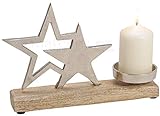matches21 Kerzenhalter mit Sternen aus Metall & Holz Weihnachten Dekoration Skulptur Silber/braun 1 STK 25x16x5