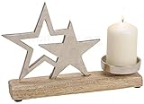 matches21 Kerzenhalter mit Sternen aus Metall & Holz Weihnachten Dekoration Skulptur Silber/braun 1 STK 25x16x5