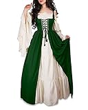 Damen Mittelalterliche Kleid mit Trompetenärmel Mittelalter Party Kostüm Maxikleid Grün S