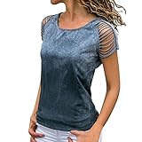 MRULIC Damen Kurzarm T-Shirt Rundhals Ausschnitt Lose Hemd Pullover Sweatshirt Oberteil Top