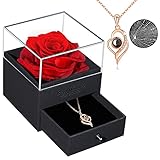 Echte Rosen schmuck-Geschenk Box mit 925 Silber Halskette 100 Sprachen Ich Liebe Dich, Rosen Geschenke für Valentinstag, Muttertag, Jahrestag, Geburtstag für Mutter, Schwester, Frauen, F