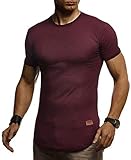 Leif Nelson Herren Sommer T-Shirt Rundhals Ausschnitt Slim Fit Baumwolle-Anteil Cooles Basic Männer T-Shirt Crew Neck Jungen Kurzarmshirt O-Neck Kurzarm Lang LN8294 Bordeaux Larg