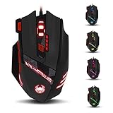 Zelotes T90 Gaming Maus 9200 DPI, 8 Programmierbare Tasten, Multi-Modi LED, USB Gaming Maus, Gewichtstuning für Pro G