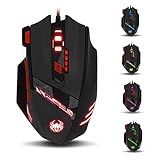 zelotes T90 Gaming Maus 9200 DPI, 8 Tasten, Multi-Modi LED, USB Gaming Maus, Gewichtstuning für Pro G