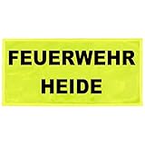 PACO Reflexschild Rückenschild glänzend reflektierend Mikroprismen mit Wunschtext individuell wie Rettungsdienst Feuerwehr Notarzt Größen (15x5cm, leuchtgelb)