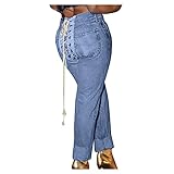 AFFGEQA Damen Jeans High Waist Slim Fit Jeans Zerrissenen Löchern Jeans Stretch Hose Knopfleiste Denim Pants Trousers Schlank Röhrenj