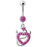 Fuschia Crystal Stein Trendige Teufels Herz Design Sterling Silber Bauch Bars Piercing