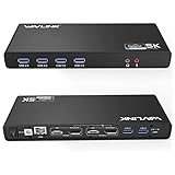 WAVLINK USB 3.0 / USB C Ultra 5K Universal Docking Station unterstützt Dual 4K Videoausgänge für Laptop, PC oder Mac (DisplayPort und HDMI, Gigabit Ethernet, Audioausgang und Mic in, 6 USB 3.0 Ports)