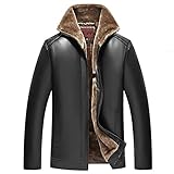 Veeology Männer Winterpelz Winddicht Lederjacke, Reißverschluss Plus Samt Dicke warme Jacke, lässige PU-Lederjacke,Schwarz,M