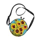 Ahomy Runde Tasche klein für Frauen – Sonnenblumen Kunst Gemälde Damen Mode Crossbody Tasche S