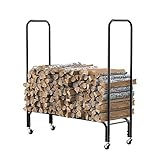 Schmiedeeisen Brennholzregal Holzlager, Kamin Schwerer Holzstapler mit RäDern Outdoor Indoor Kamin Holzstapel Lagerung Stapler Org