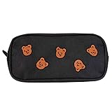 Canghai Cute Cartoon Bär Stickerei Bleistift Tasche Student Große Kapazität Handtasche Kosmetik Aufbewahrungstasche Briefpapier Schulbedarf(Schwarz)