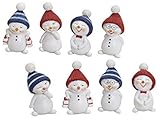 8er-Set Deko-Figuren - süße Schneemänner mit lustigen Mützen aus Poly 8-Fach Sortiert - Weihnachtsdeko Winterdeko (Weiss-rot-blau) B4 x T3 x H5