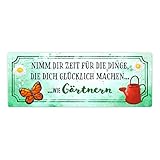 Metallschild mit Spruch - Nimm dir Zeit zu Gärtnern Dekoration für den Garten Zaun Hütte Schild Nostalgie Vintage Gartenschild für den G