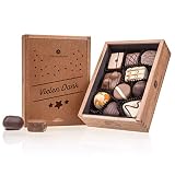 ChocoElegance - Vielen Dank | 10 Pralinen | Holzkästchen | Schokolade | Handgemacht | Das Dankeschön für Frauen und Männer | keine Konservierung