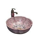 Keramik waschbecken Waschschalen mit Blumenform-Kunsthandwaschbecken, nur 1 rosa Waschbeck