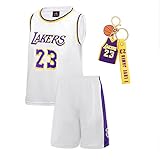 23# Lakers James Jersey, 2 Stück Swingman Jersey Training Uniform Set Tank Top und Shorts Set Hemden Tracksuits Family Beste, Keychain + Geschenkbox,Weiß,XXL