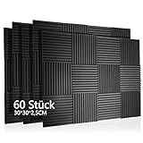 60 Stück Akustikschaum Akustikschaumstoff Matten Schaumstoff Fliesen Schallschutzmatte Schalldämmende für Wand, Studio, Podcasts, Aufnahmestudios, Büro, Akkustik 30x30x2,5cm (60 Stück)