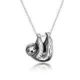 Sterling Silber Faultier Anhänger Halskette inspiriert Tier Schmuck für Frauen Mädchen (Oxidierter Jahrgang)