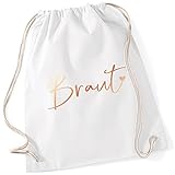 Miss Lovely JGA Turnbeutel Rucksack Stoff-Tasche Braut mit Herz in weiß & rosé-Gold Kupfer Accessoires & Zubehör Junggesellinnenabschied Junggesellenabschied Frauen Party