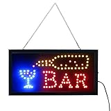 FITNATE LED BAR Schild, LED Leuchtschilder, Neon schild bar, 48x25cm LED Leuchtreklame Werbung mit 2 Lichtmodi, EU-Stecker(Rot&Blau), LED Festival Licht für Weihnachten/Bar/Geschäft/Zimmerw