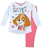 PAW Patrol Skye Pyjama Lang Mädchen Schlafanzug Sweatshirt + Hose Kinderpyjama 3 4 5 6 8 Jahre 98 104 110 116 128 cm weisses Oberteil rosa Hose (110)