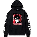 ZOSUO Attack on Titan AOT Shingeki No Kyojin Anime Kapuzenpullover Druck Levi·Ackerman Pullover Sweatshirts Unisex Kapuzen Freizeit Mantel,Schwarz,XL