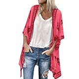 Kanpola Strand Boho Kimono Damen Oversized Chiffon Shirt Sommerjacke Kurzarm Leichte Casual Locker Florale Kurz Cardigan Cover-Up Beachw