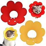 ZRWLZT Katzen Halskrause Verstellbar Haustier Halskrause Katze Schutzhalsband Halskrause Schutzkragen, für Haustier Nackenschutz Kissen, Verstellbarer Kragen mit Gelbem Sonnenblumenmuster 2 Stück