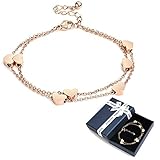 Crazy-m Rosegold Herzen Damen Armband Layered Armband mit Herz Anhängern Doppelt Kette Armband für Frauen Armkette Edelstahl Bracelet aus T