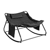 SoBuy OGS56-K-SCH Schaukelstuhl mit 2 Taschen und Kopfkissen Gartenstuhl Schwingsessel Campingstuhl Relaxstuhl für Innen- und Außenbereich Schwarz bis 150 KG belastb