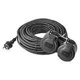EMOS P0701 Verlängerungskabel mit 2 Schuko Steckdosen, 10 m, Doppel-Verlängerung, 2 Schutzkontakt Buchsen, Gummi-Kabel für den Außenbereich, IP44, H05RR-F3G 1,5 mm²