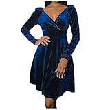 TTLOVE Damen Elegant Swing Party Cocktailkleid Mode Herbst und Winter Sexy V-Ausschnitt Samtk